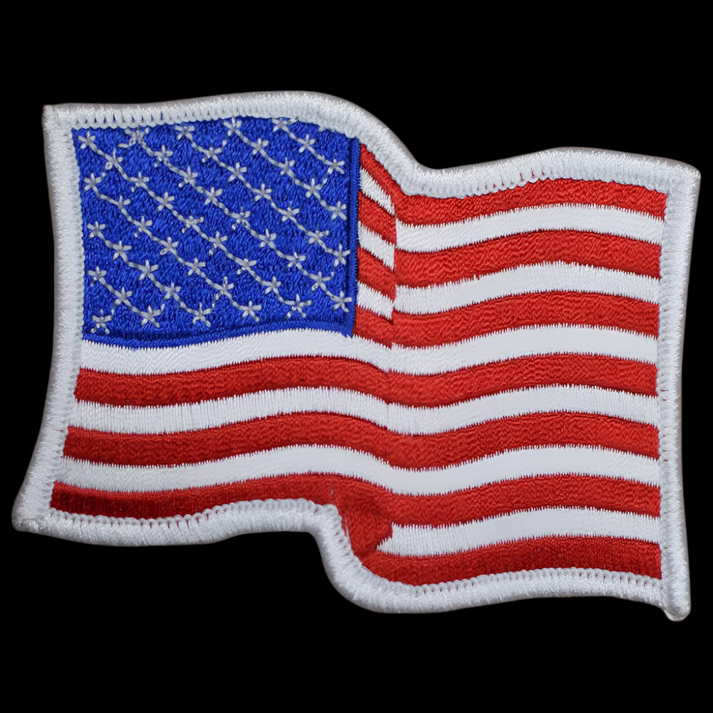 embroidered iron on sew on patch wavy usa flag white