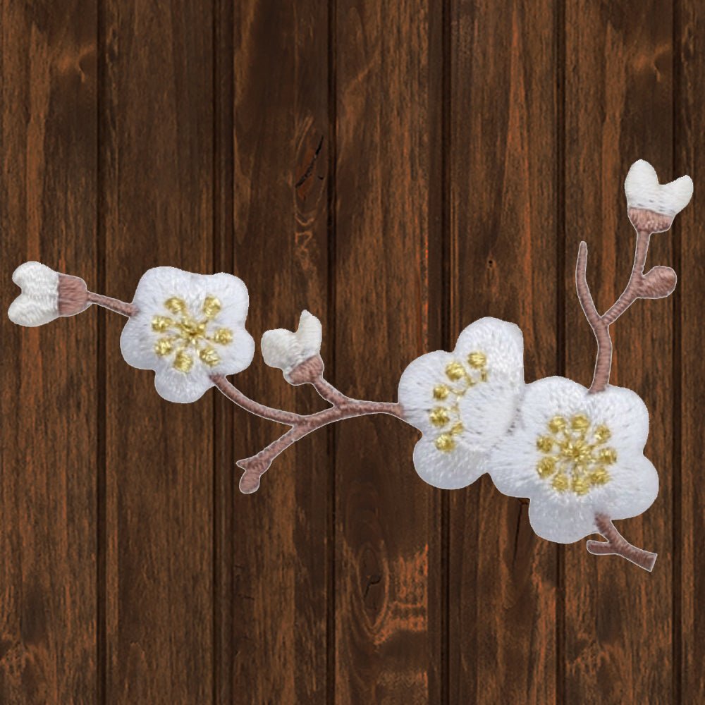 embroidered iron on sew on patch white apple blossom right