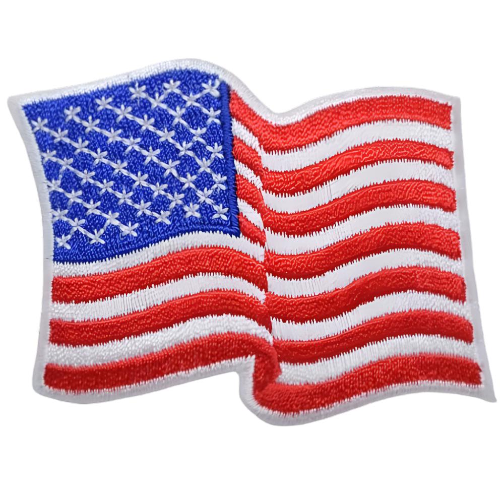 embroidered iron on sew on patch white border waiving flag