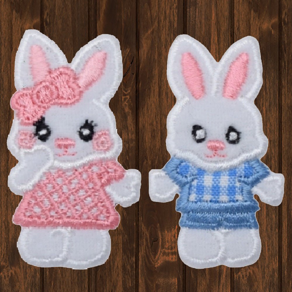 embroidered iron on sew on patch white boy bunny
