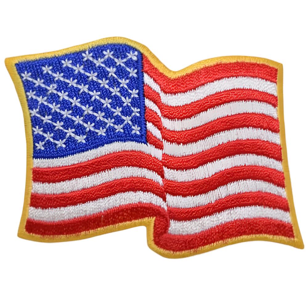 embroidered iron on sew on patch yellow border waving flag