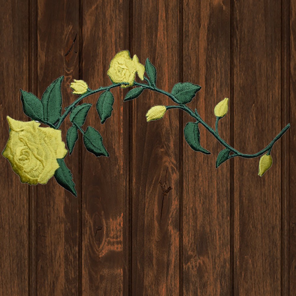 embroidered iron on sew on patch yellow flower green stem