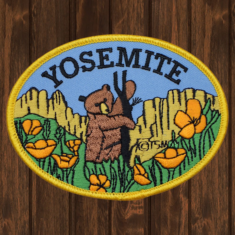 embroidered iron on sew on patch yellow yosemite bear