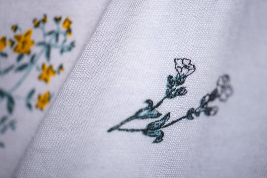 a close up of two towels with flowers on them