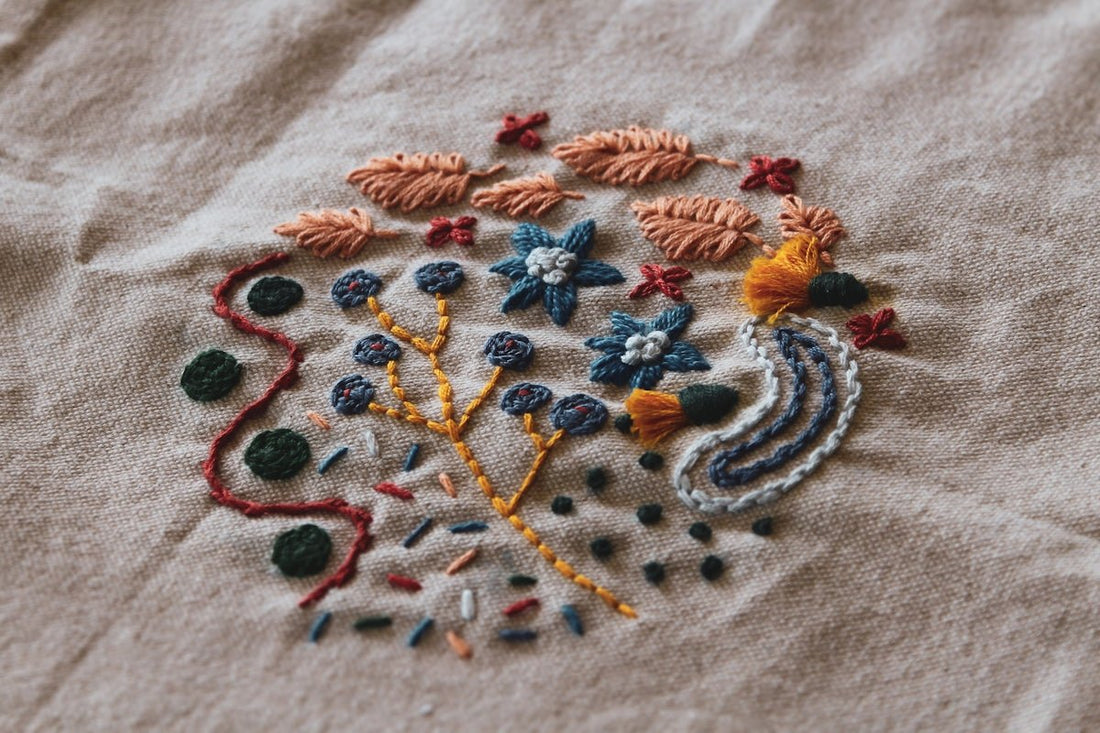 a close up of a embroidered object on a cloth