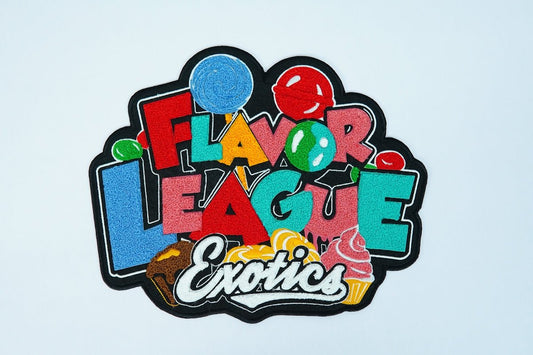 A sticker with the words flavor league exotic on it