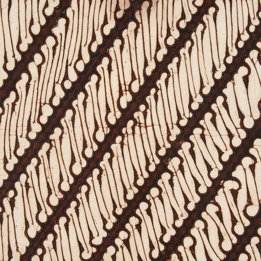 Diagonal pattern of brown lines on cream fabric