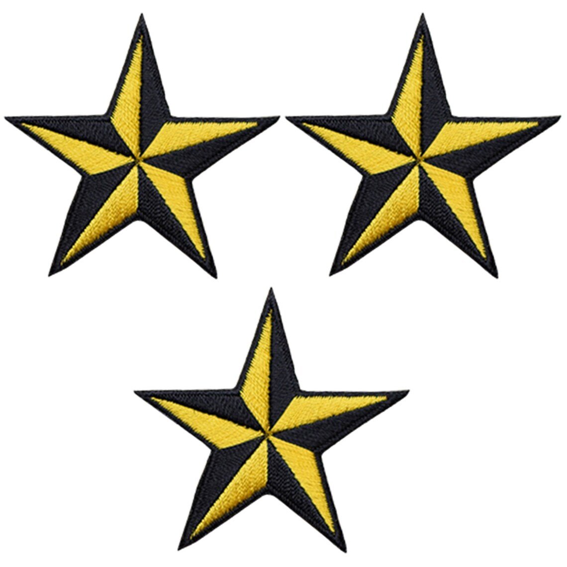 3-Pack Nautical Star Applique Patch - Yellow Black Tattoo Embroidered Badge 1.5" (Iron On) - view 2