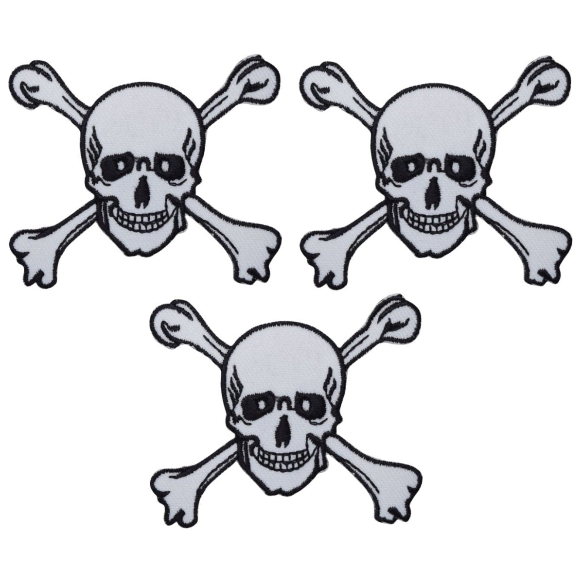 Skull and Crossbones Embroidered Patch — 3-Pack — Iron On 1.5"