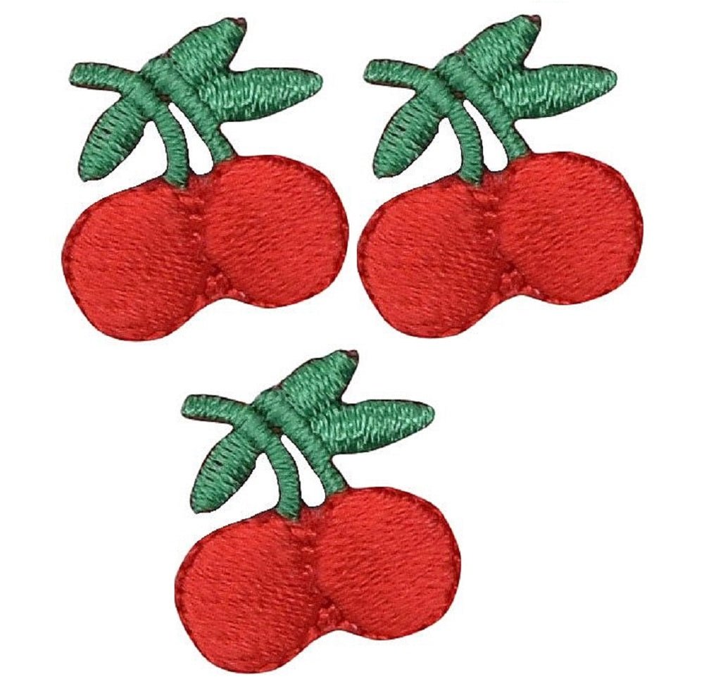 Mini Cherry Embroidered Patch — 3-Pack — Iron On 3/4"