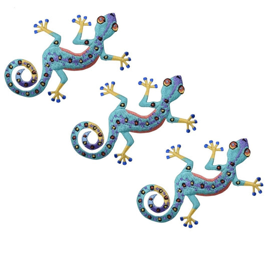 Gecko Embroidered Patch — 3-Pack — Iron On 2.5"