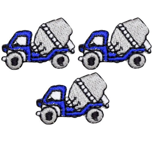 Mini Cement Truck Embroidered Patch — 3-Pack — Iron On 1"