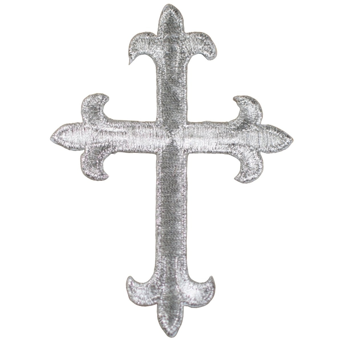 Silver Cross Embroidered Patch — Iron On 4"