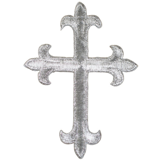 Silver Cross Embroidered Patch — Iron On 4"