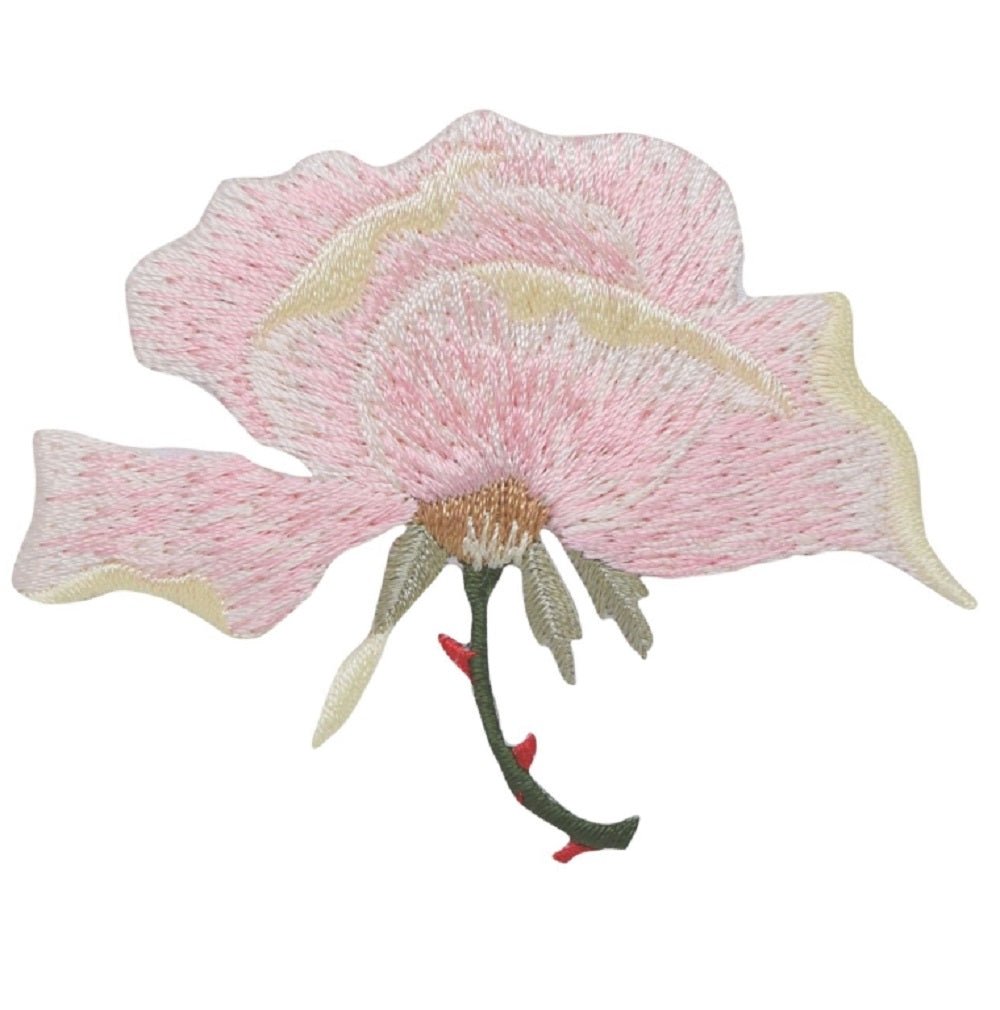 Pink Rose Embroidered Patch — Blooming Pedals Flower Badge 2-5/8" — Iron On