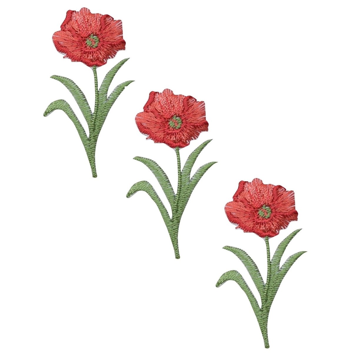 Poppy Embroidered Patch — 3-Pack — Flower Badge 2" — Iron On