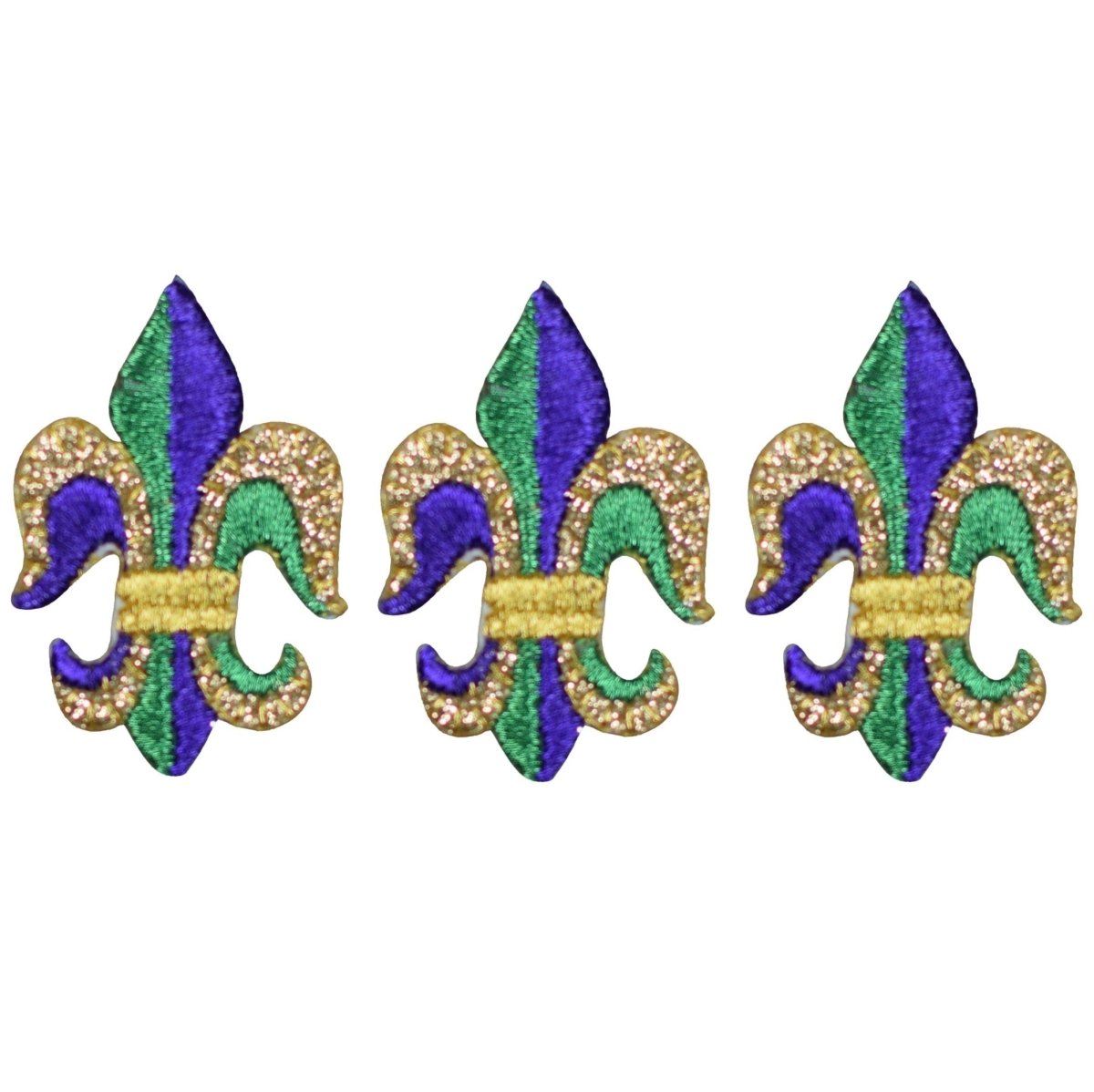 Fleur De Lis Embroidered Patch — 3-Pack — Mardi Gras, Metallic Gold 2" — Iron On