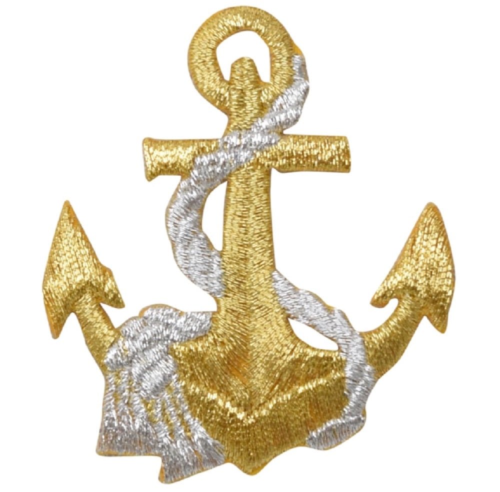 Anchor & Rope Embroidered Patch — Metallic Gold/Silver Nautical Badge 2.5" — Iron On