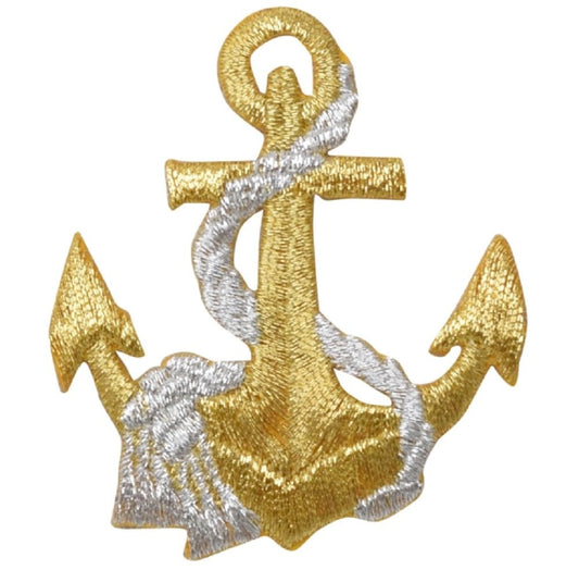 Anchor & Rope Embroidered Patch — Metallic Gold/Silver Nautical Badge 2.5" — Iron On