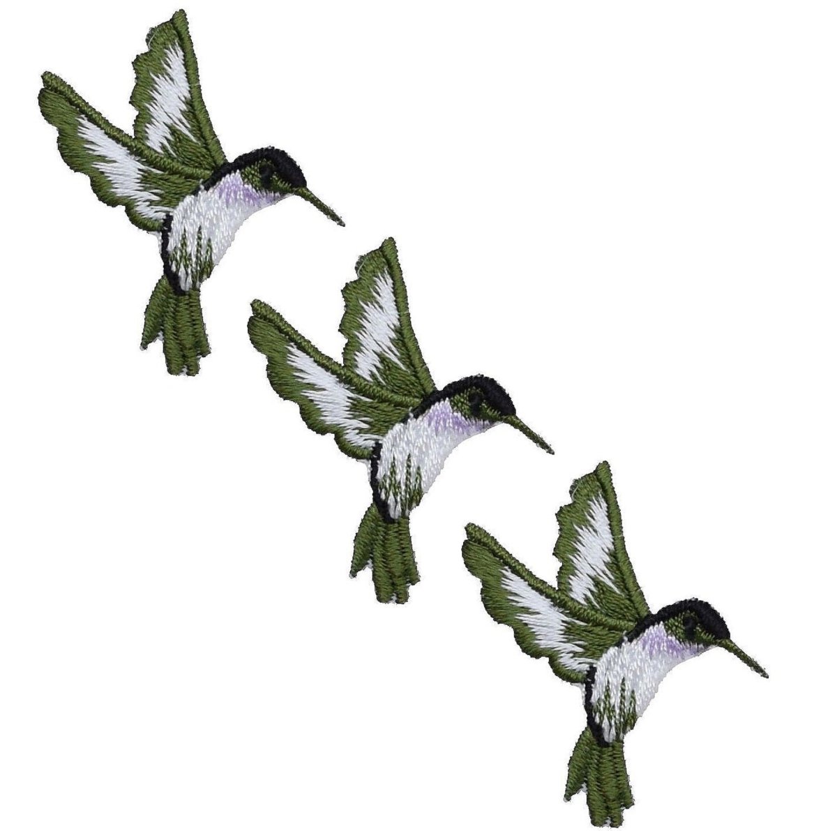 Mini Violet/Green Hummingbird Embroidered Patch — 3-Pack — Facing Right, Violet/Green Bird 1.5" — Ir