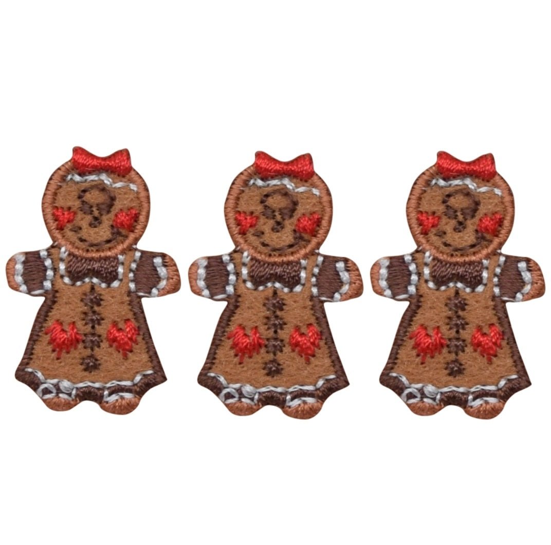 Mini Gingerbread Girl Embroidered Patch — 3-Pack — Iron On 1.25"
