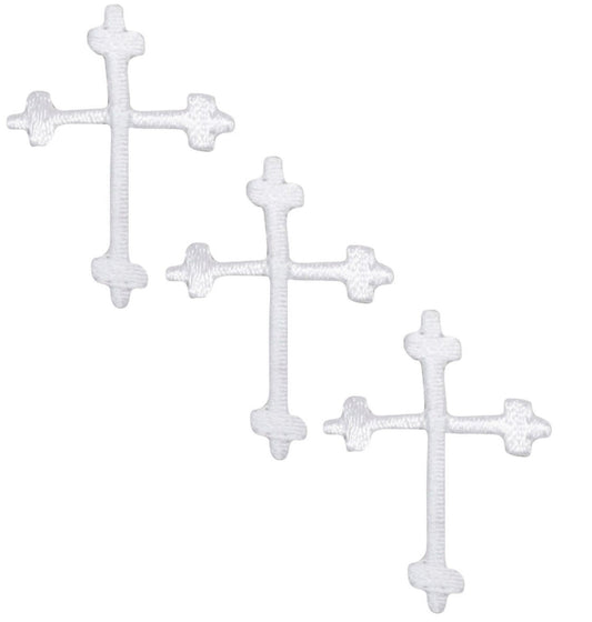 Mini Cross Embroidered Patch — White, Jesus, Christian 1.25" — 3-Pack — Iron On