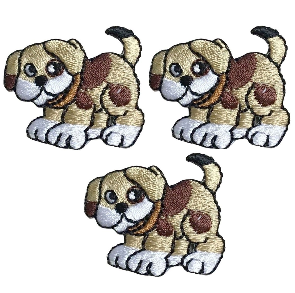 Mini Puppy Dog Embroidered Patch — 3-Pack — Brown Animal, Pet Badge 1.25" — Iron On
