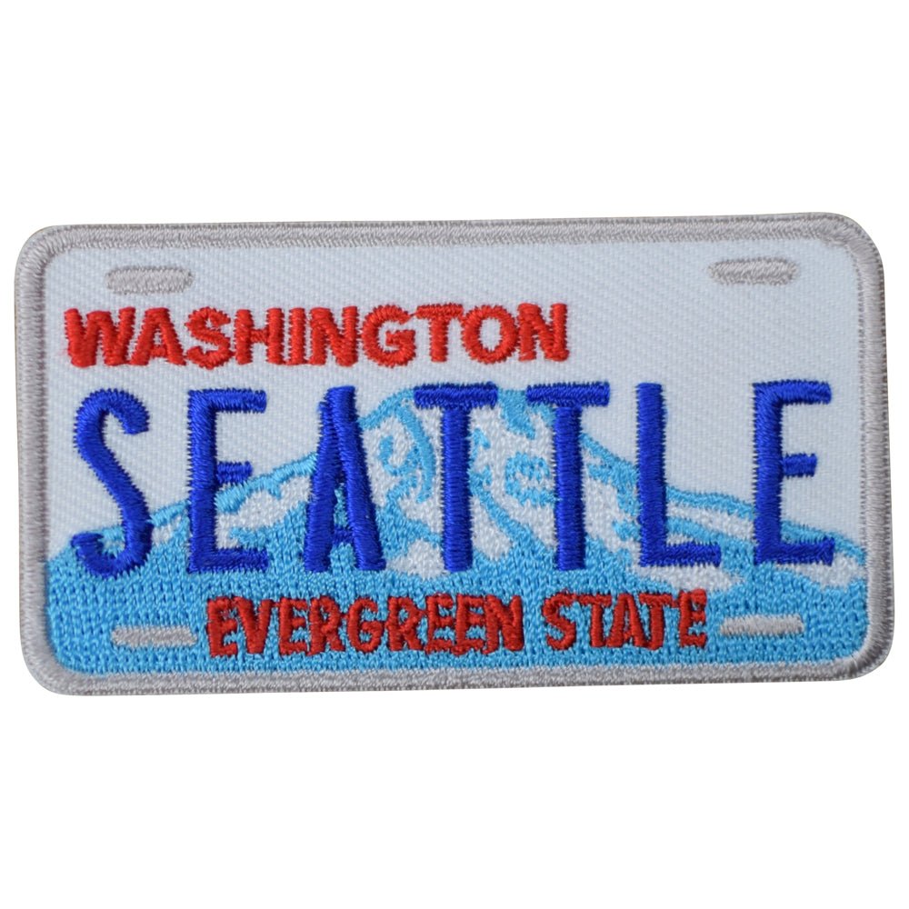 Seattle Embroidered Patch — Washington License Plate WA Evergreen State 2.75" — Iron On
