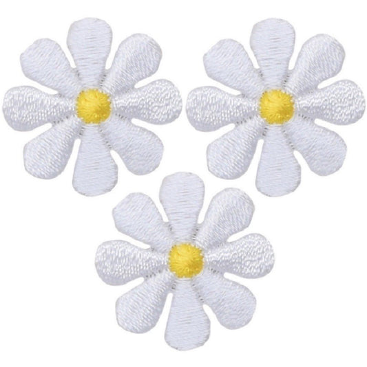 Mini White Daisy Embroidered Patch — 3-Pack — Iron On 1"