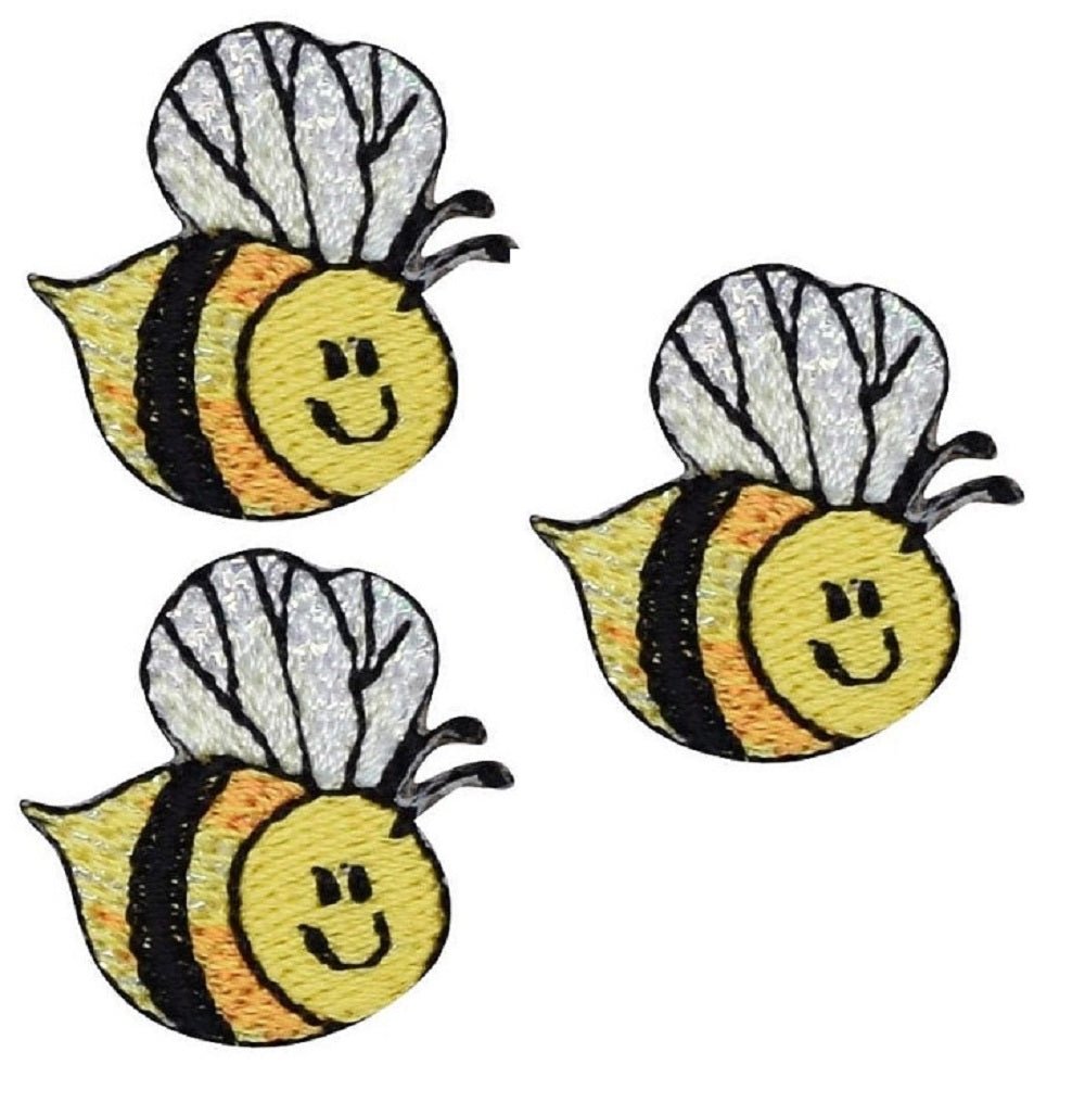Honey Bee Embroidered Patch 1" — 3-Pack — Iron On