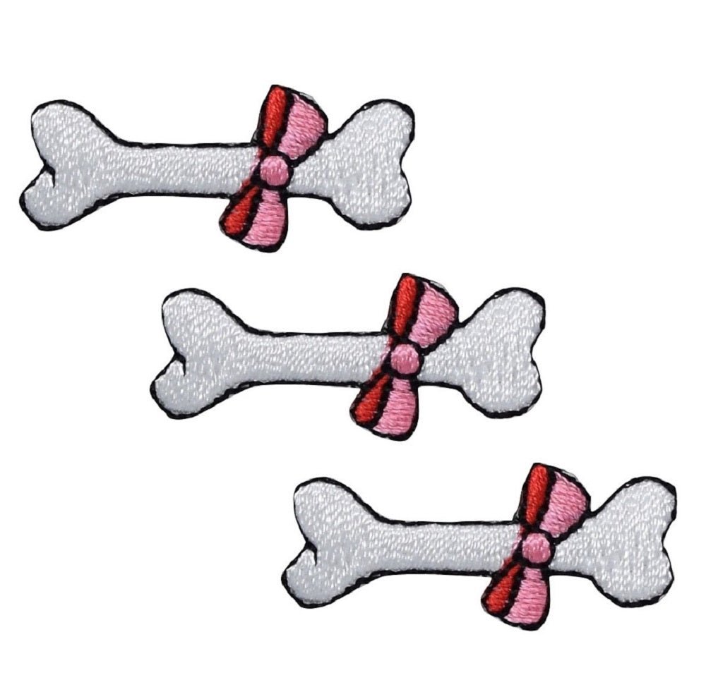 Dog Bone Embroidered Patch — 3-Pack — Iron On 1-3/8"