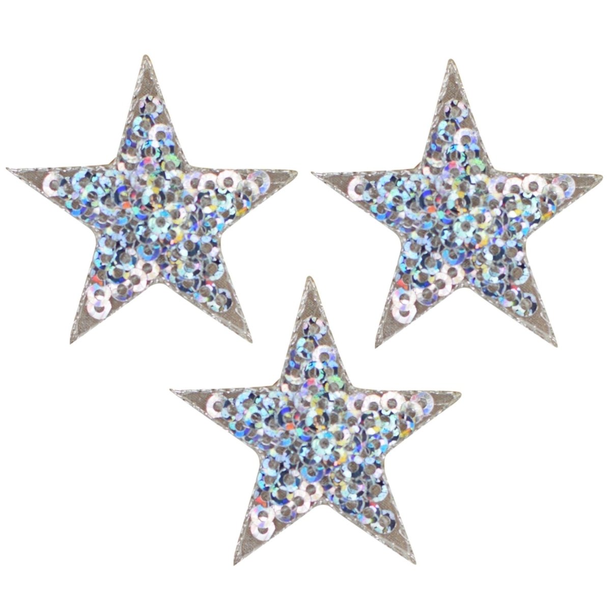 Sequin Star Embroidered Patch — Silver 1.5" — 3-Pack — Iron On