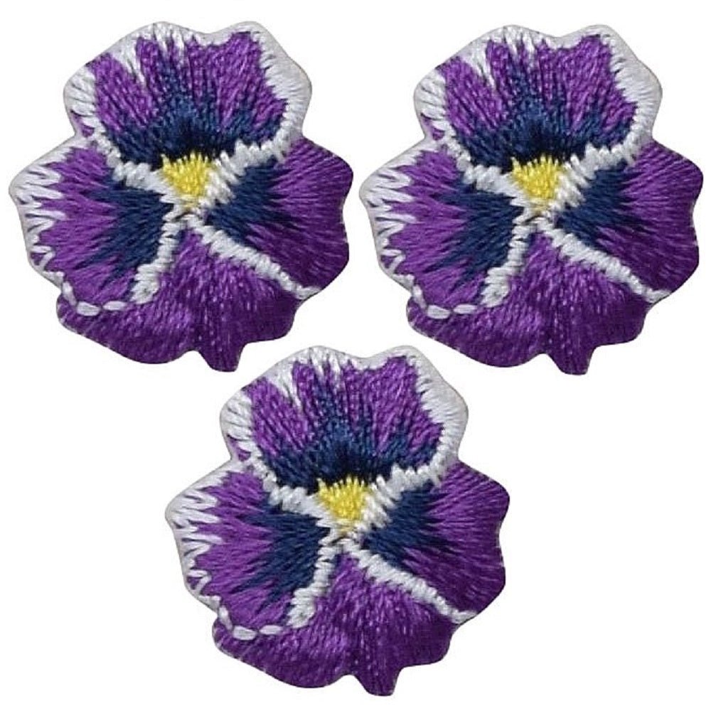 Mini Pansy Embroidered Patch — 3-Pack — Iron On Violet 0.75"