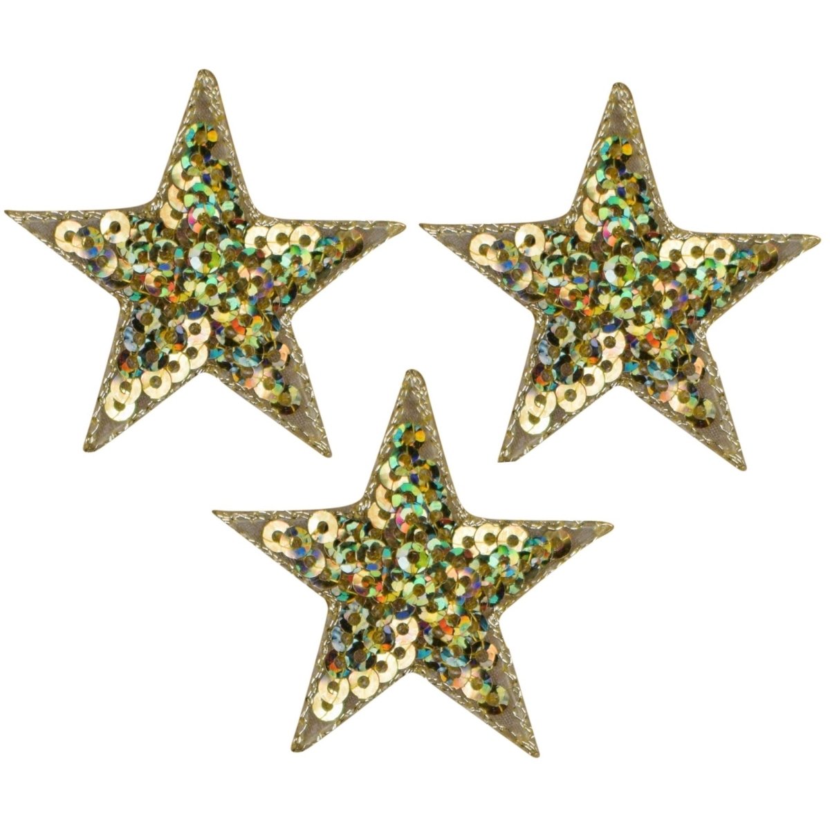 Sequin Star Embroidered Patch — Gold 1.5" — 3-Pack — Iron On