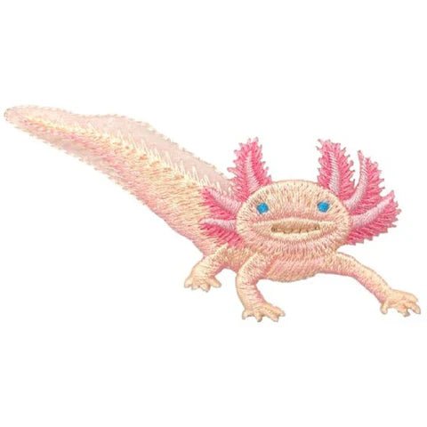 Axolotl Salamander Applique Patch - Pink Leucistic Amphibian 3.5" (Iron on)
