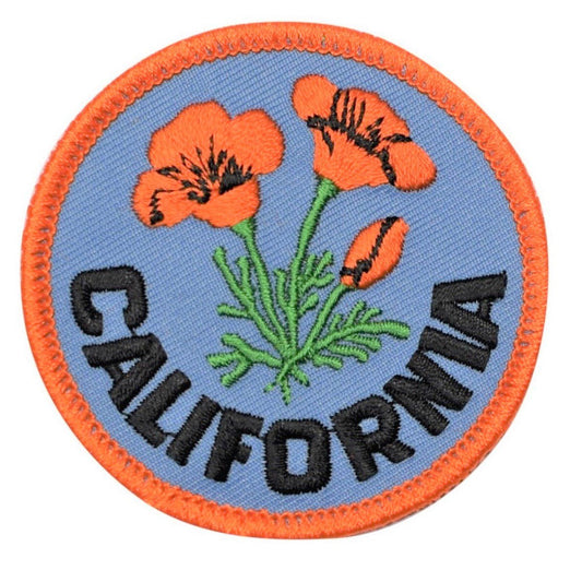 Small California Poppy Embroidered Patch — Iron On 2"
