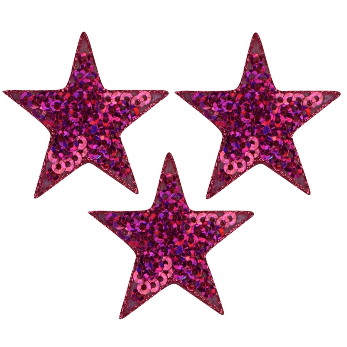 Sequin Star Embroidered Patch — Fuchsia/Pink 1.5" — 3-Pack — Iron On