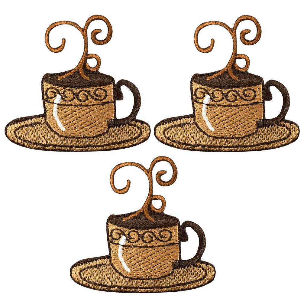 Coffee Embroidered Patch — 3-Pack — Iron On 1-7/8"