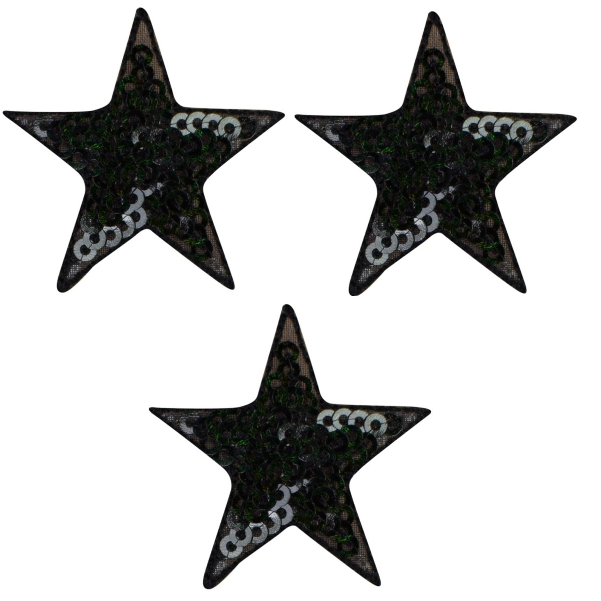 Sequin Star Embroidered Patch — Black 1.5" — 3-Pack — Iron On