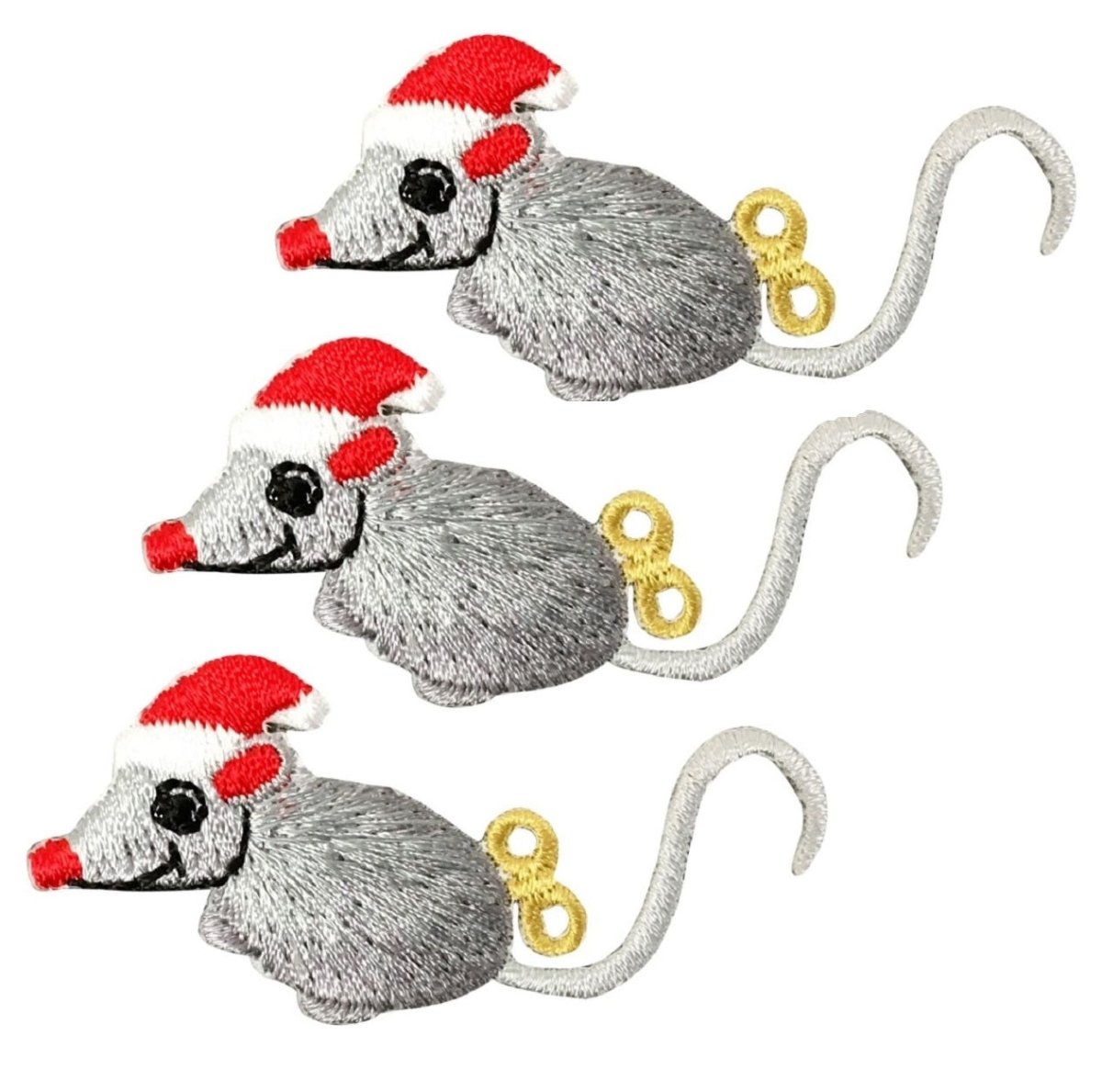 Christmas Mouse Embroidered Patch — 3-Pack — Iron On 2.25"
