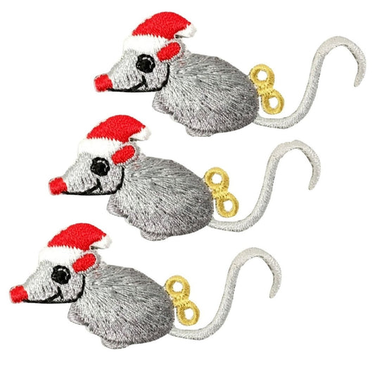 Christmas Mouse Embroidered Patch — 3-Pack — Iron On 2.25"