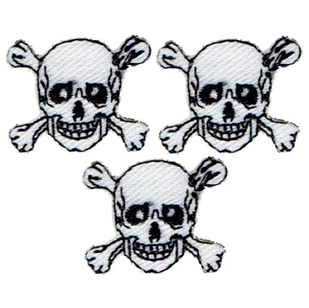 Mini Skull Crossbones Embroidered Patch — 3-Pack — Iron On 7/8"