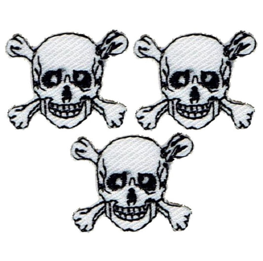 Mini Skull Crossbones Embroidered Patch — 3-Pack — Iron On 7/8"