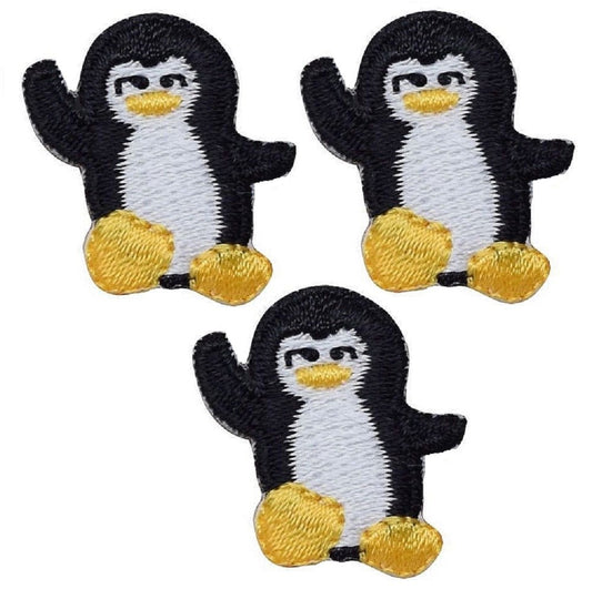 Mini Penguin Embroidered Patch — 3-Pack — Iron On 7/8"