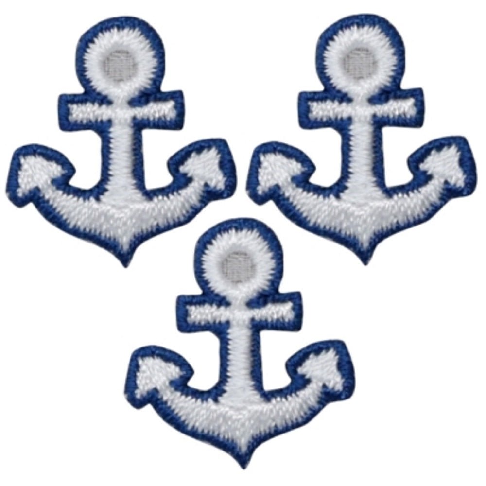 Anchor Embroidered Patch — 3-Pack — white pack — Iron On 7/8"