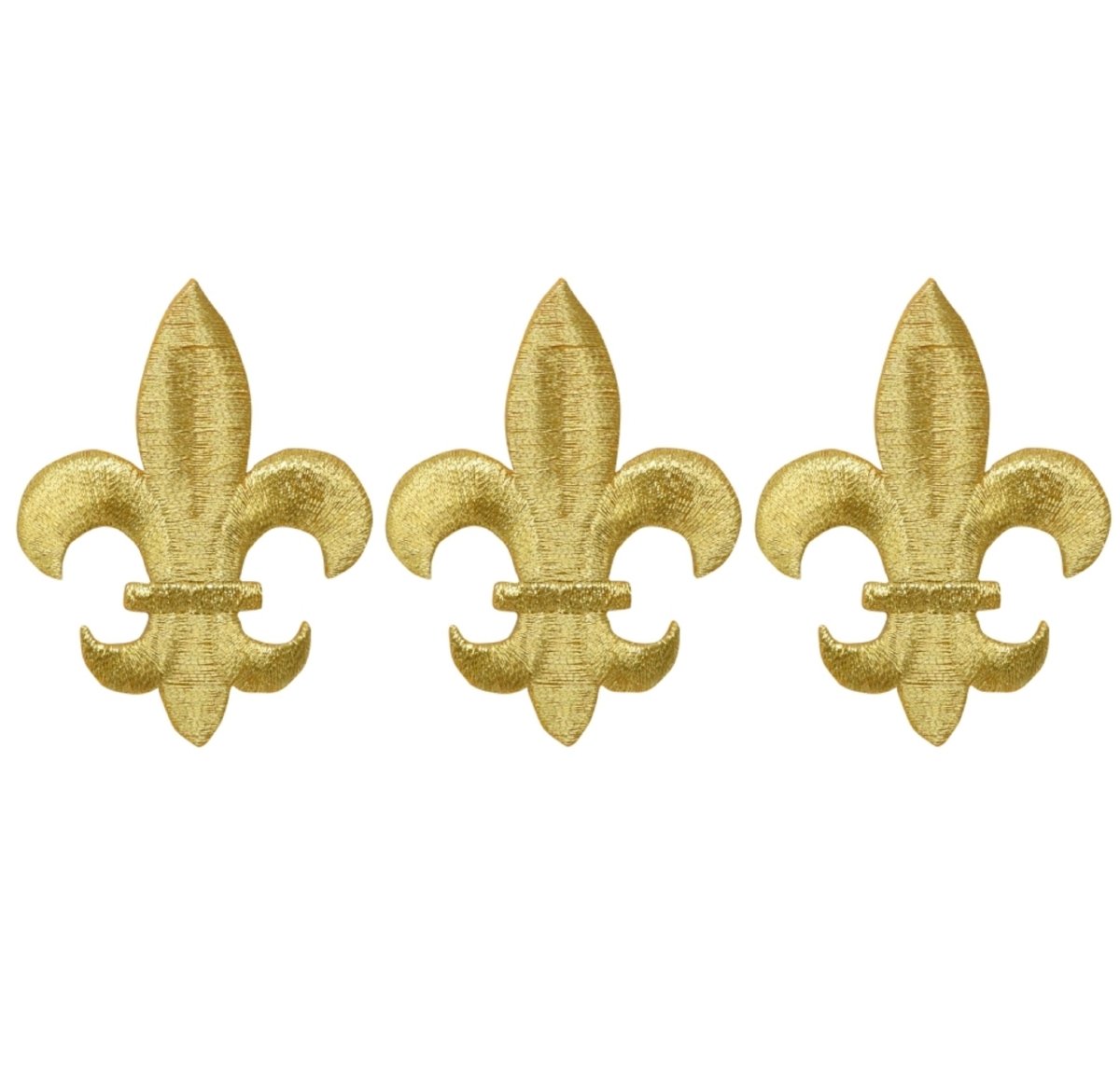 Medium Fleur De Lis Embroidered Patch — Gold — 3-Pack — Iron On 1-1/8"