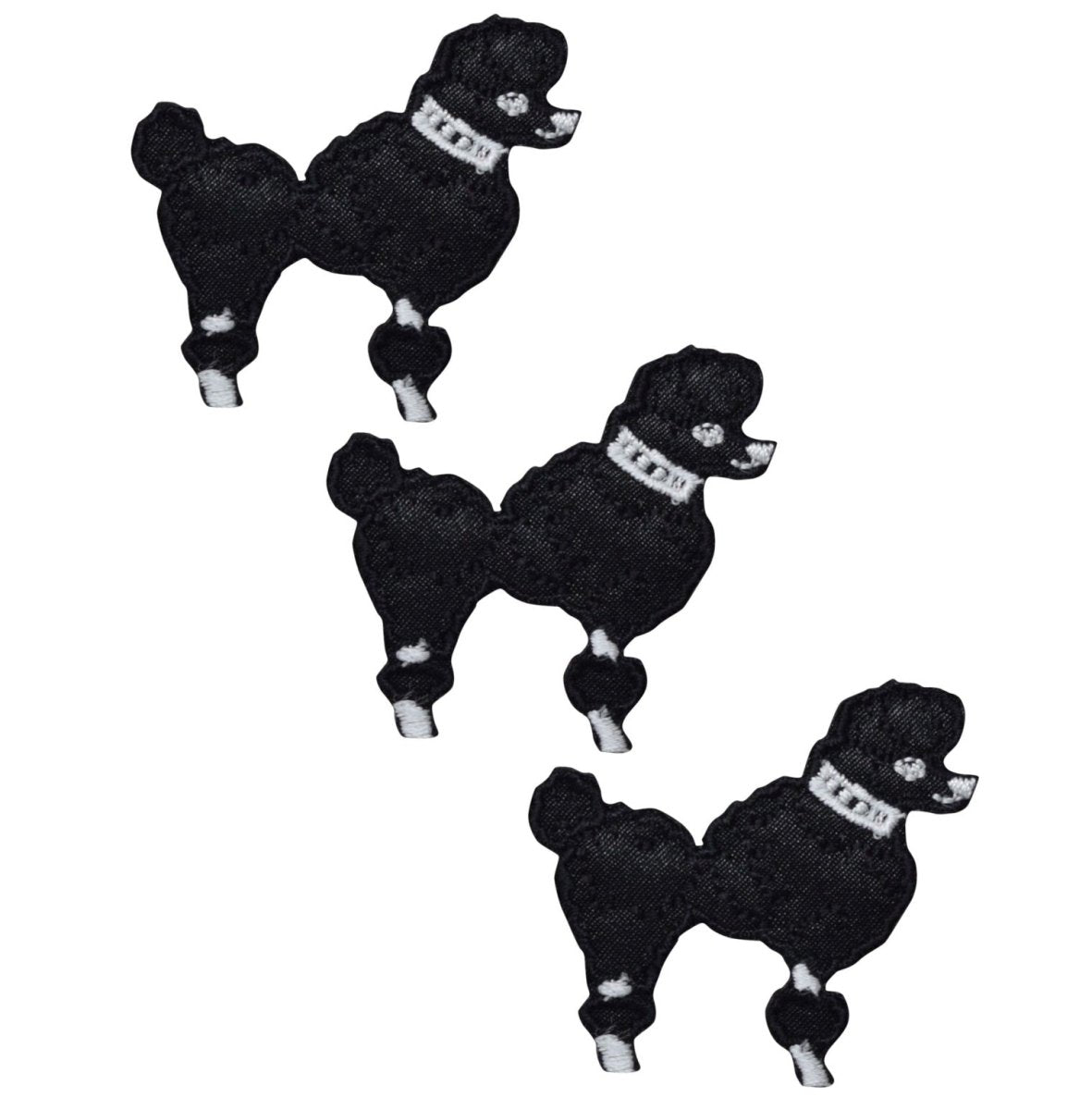 Mini Poodle Embroidered Patch — 3-Pack — Facing Right, Black Dog 1-7/8" — Iron On