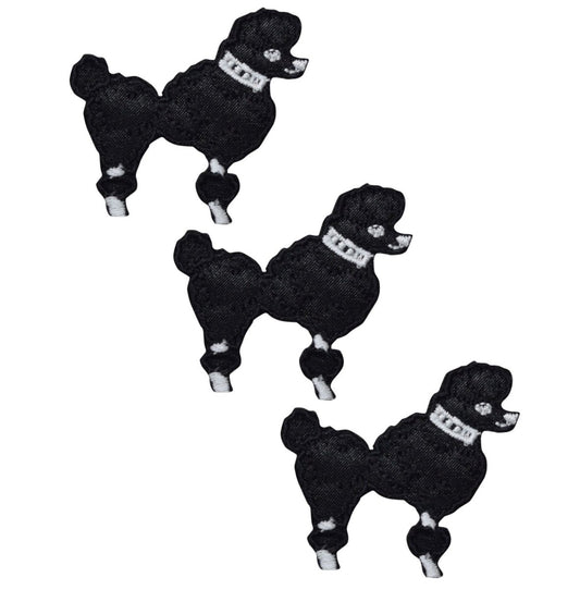 Mini Poodle Embroidered Patch — 3-Pack — Facing Right, Black Dog 1-7/8" — Iron On