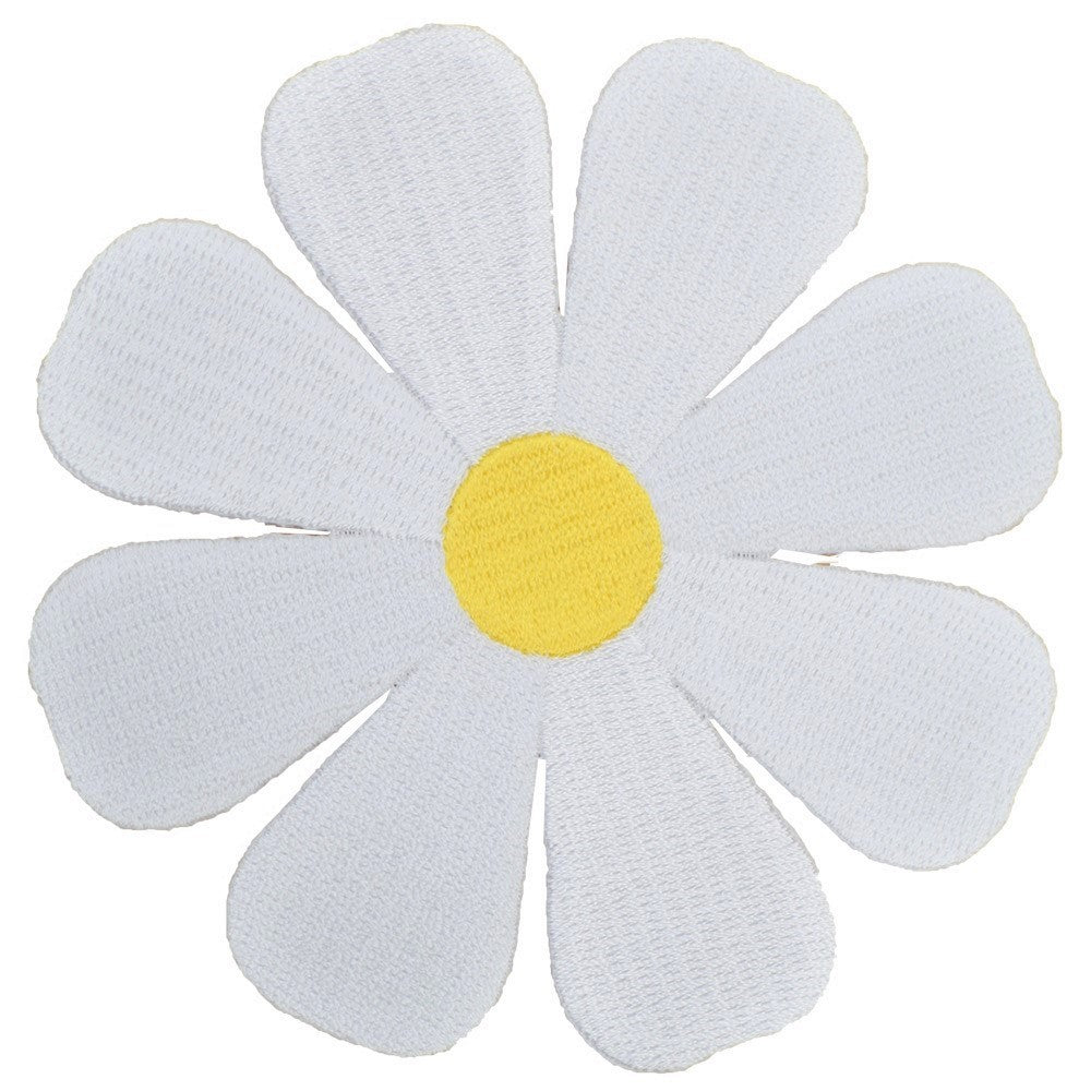 Large Yellow & White Daisy Embroidered Patch — Iron On 4"