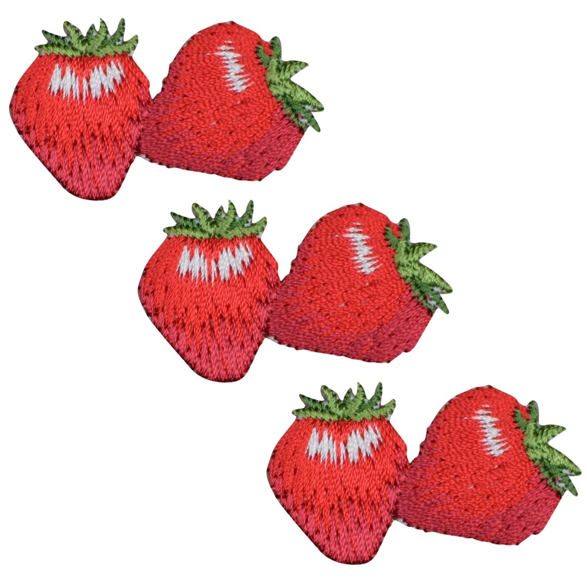 Pair of Strawberries Embroidered Patch — 3-Pack — Iron On 1-5/8"
